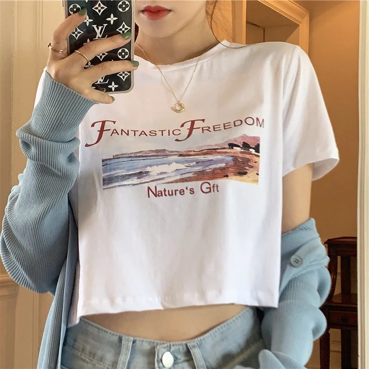 Женская футболка с коротким рукавом элегантный стильный топ открытым пупком в