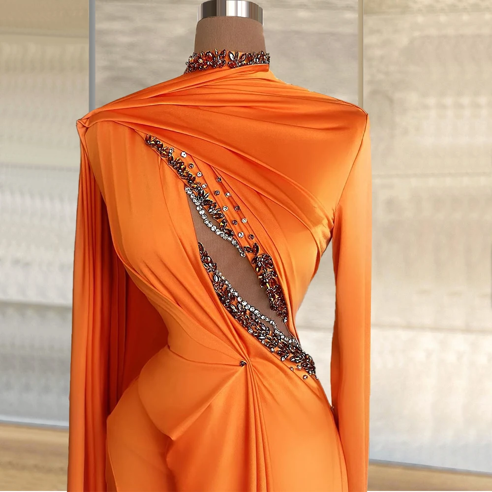 Verkauf Orange Einzigen Langen Ärmeln Saudi-arabien Israel Türkei Abendkleider Robe De Soirée De Mariage Frauen Celebrity Kleider