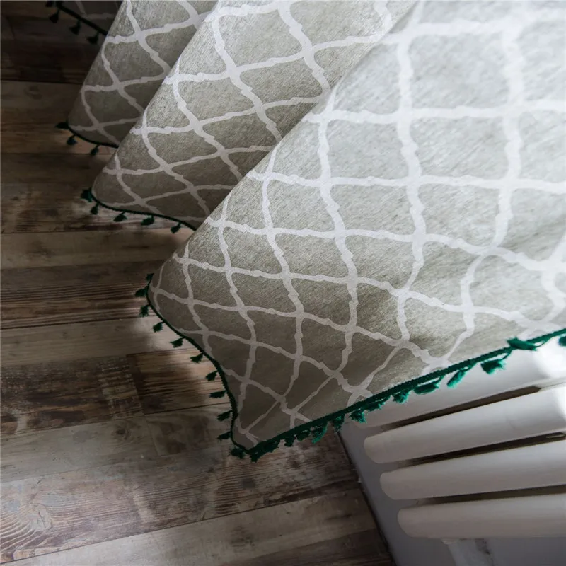 

Geometric Green Tassel Curtains Cotton Semi-shading Window Treatment Bedroom Living Room Home Curtain Windows Pastoral Decor