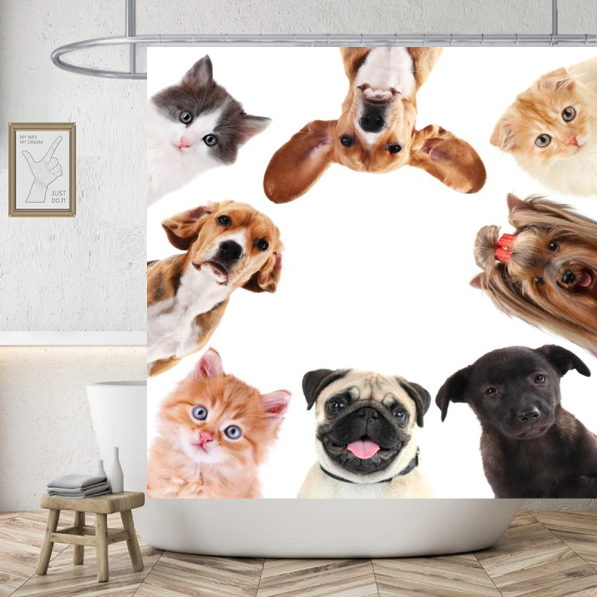 

Cat Riding Whale Funny Shower Curtain Waterproof Cute Dog Animal Pastel Fabric Bath Toilet Door Cover Curtains 3D Rideau De Bain