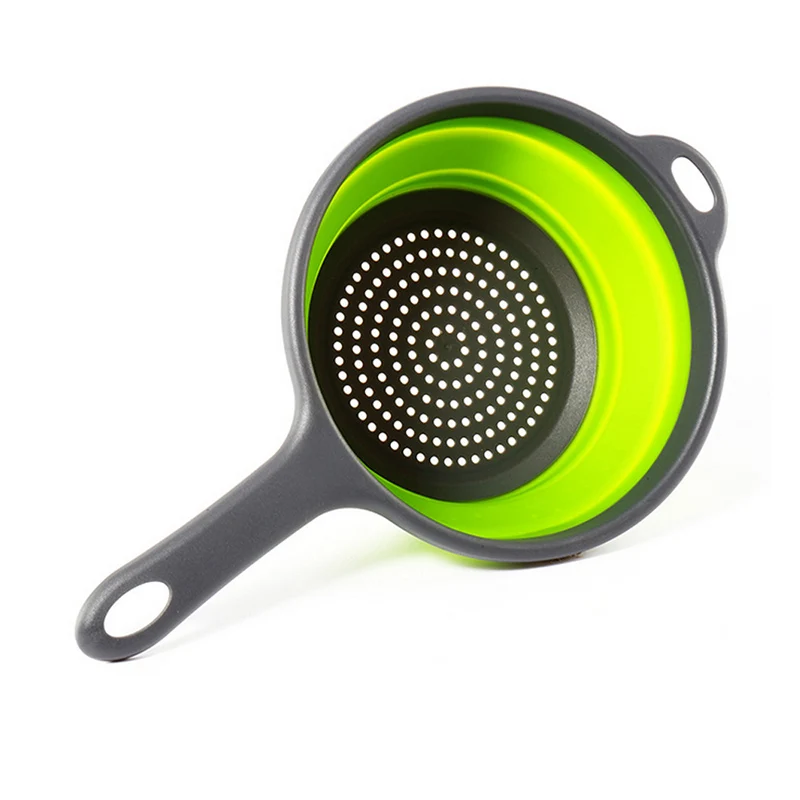 Green 1 pcs Складной дуршлаг с длинной ручкой Складная стойка корзина Кухонные овощи Фрукты корзина для хранения зеленый красный пищевой PP TPR - Цвет: Green 1 pcs