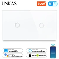 unkas 2 gang wifi eu standard touch smart switch white crystal glass 157mm panel home improvement work tuya