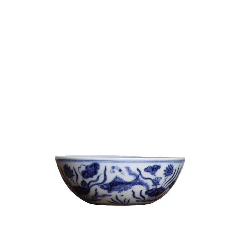 Imitaci&oacute;n Ming azul y blanco monta&ntilde;a Creaci&oacute;n de habitaci&oacute;n pintado a mano grano de pescado pu-erh taza de t&eacute; 120 cc-3