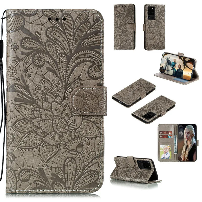 Lace flower Embossing Case For Samsung Galaxy Note 20 10 Pro S10 Lite 2020 S10e S20 Ultra S9 plus Leather Flip Wallet Soft Cover | Мобильные