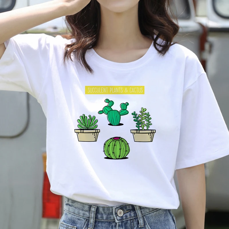 

Women's T-shirt Fashion Female Tee Top Graphic Female T shirts Funny Cactus Print T-shirt Clothing Camisas Mujer
