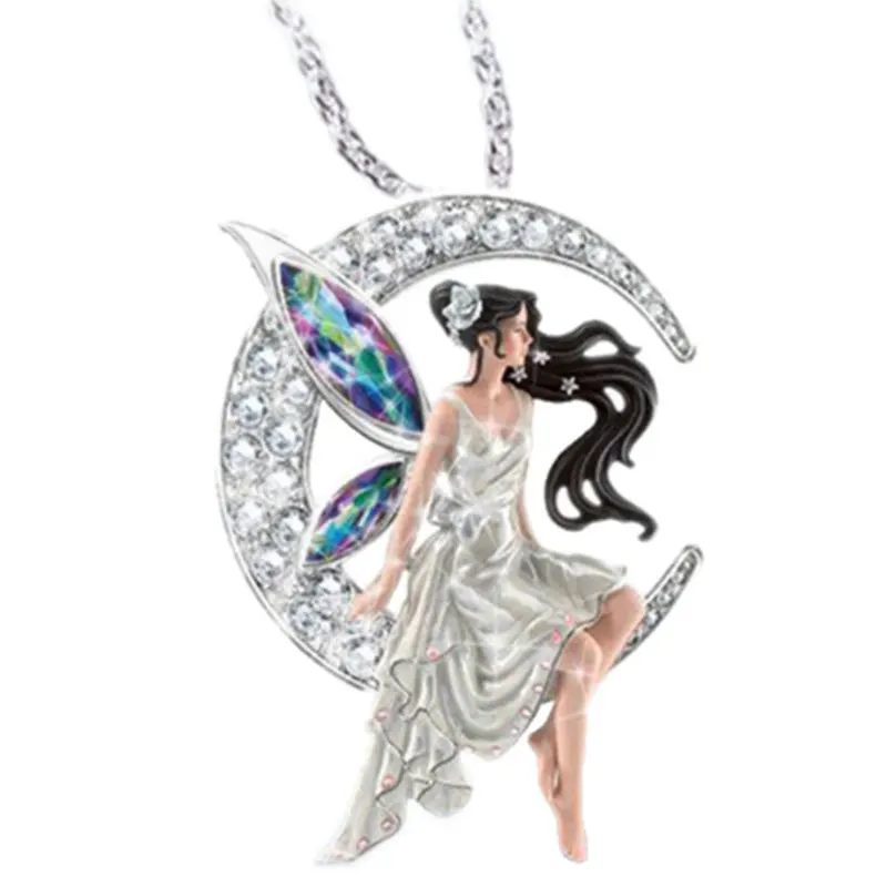 Ожерелье с подвеской в виде Луны и ангела Женская универсальная цепочка для
