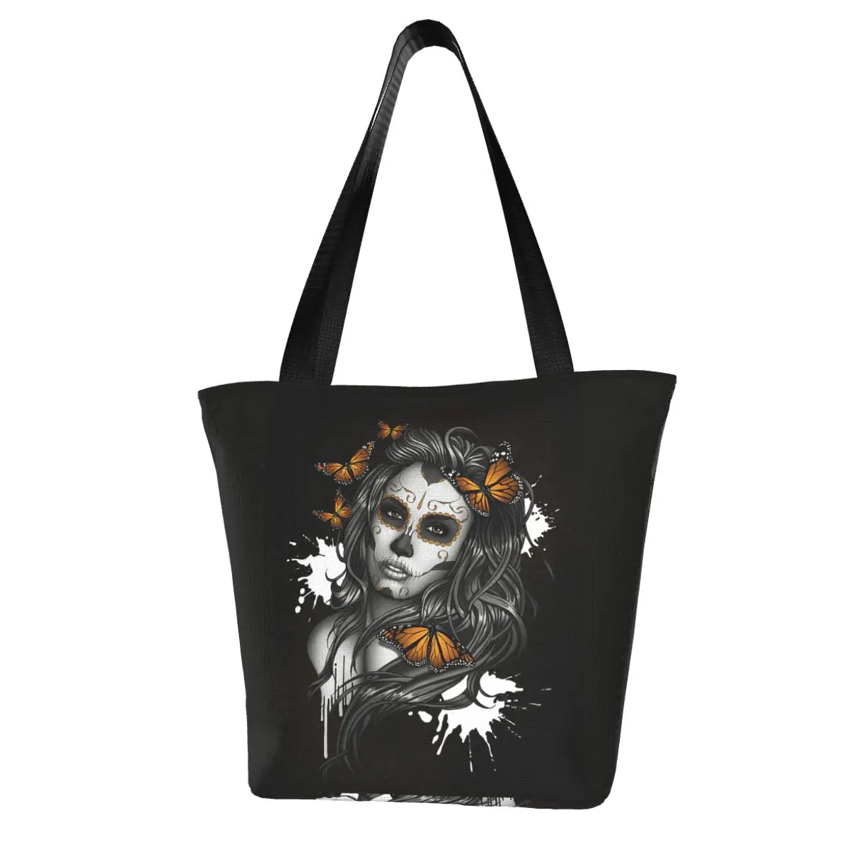 Day Of The Dead Sugar Skull Girl Polyester outdoor girl handbag, woman shopping bag, shoulder bag, canvas bag, gift bag