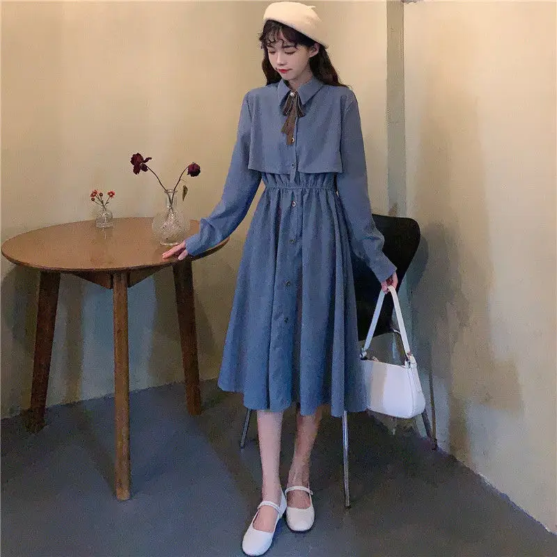 

First Love Skirt Long Sleeve Dress Women's 2021 New Spring and Autumn Forest Long Skirt Retro Waist Platycodon Skirt Simple