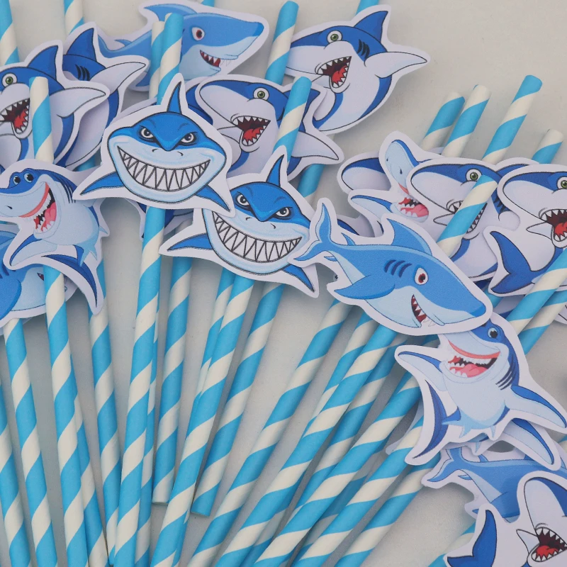 

Shark Theme Party Straw 25PCS For Paper Straws Birthday Decoration Party Festive Supplies Paper Drinking Straws Event Supplies