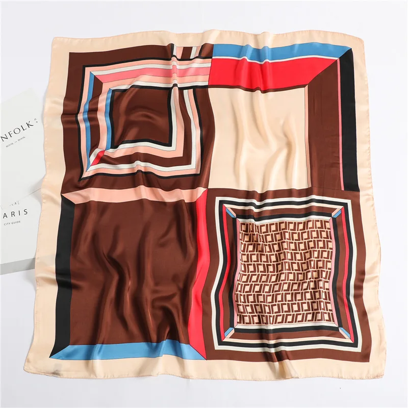 

2021 New Silk Square Scarf Women Letter 90*90cm Bandana Pashmina Warp Soft Neckerchief Hijab Headscarf Female Foulard 90*90cm