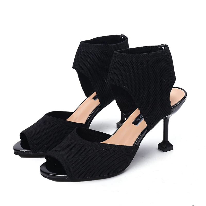 Женские сандалии с открытым носком Модная обувь Эластичная вязаная на высоком