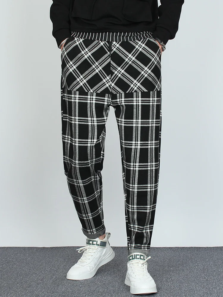 

M-3XL!2020 trendy brand winter woolen plaid loose feet harem pants Korean men's trend all-match handsome casual pants.
