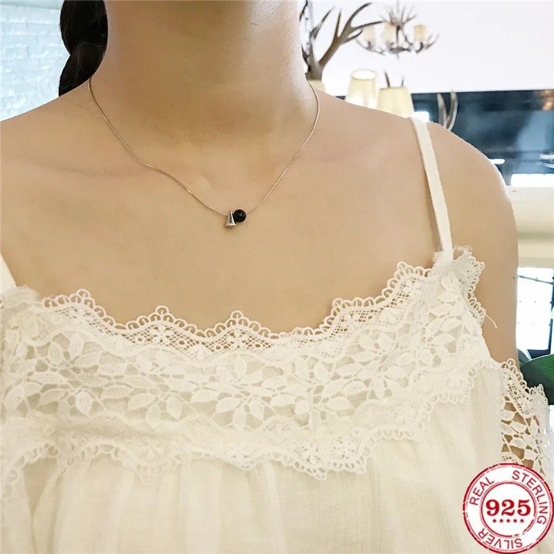 

YIKUF88 925 Sterling Silver Women Necklace Black Onyx Chain Female Fashion High-end Fine Jewelry for Women