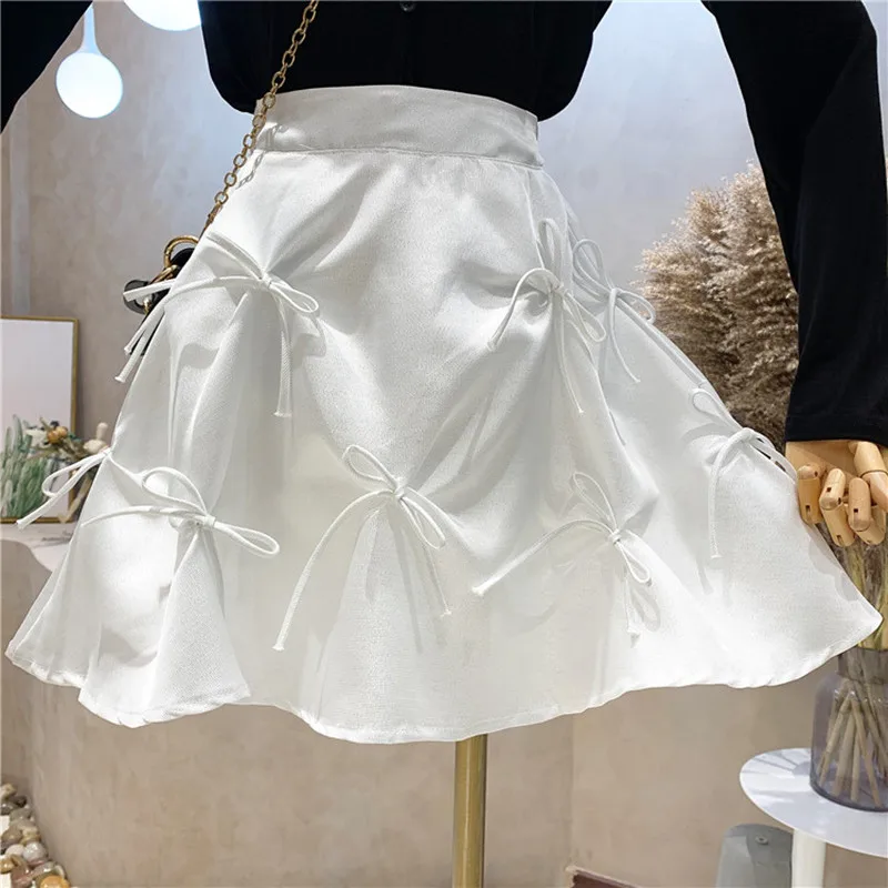 

Niche Design New Women's Clothing Summer 2021 Fashion Solid Color Bow Design Elastic Waist Versatile Slim A-line Pantskirt