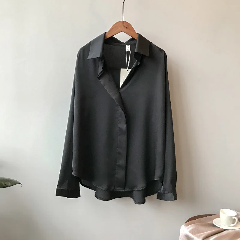 

2021 Spring Ladies Fashion Shirt Design Sense Pure Color Casual New Loose Long-sleeved Shirt V-neck Chiffon Top Button Up Shirt