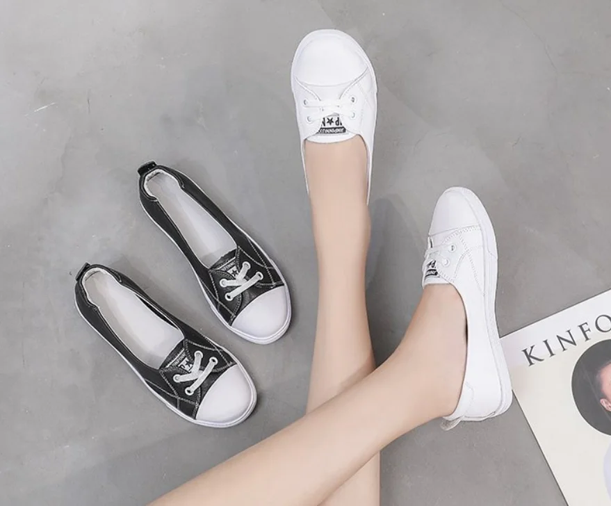 Women Casual Shoes Comfortable White Nude Sneakers Fashion Lace-Up Split Leather Girls Flats | Обувь