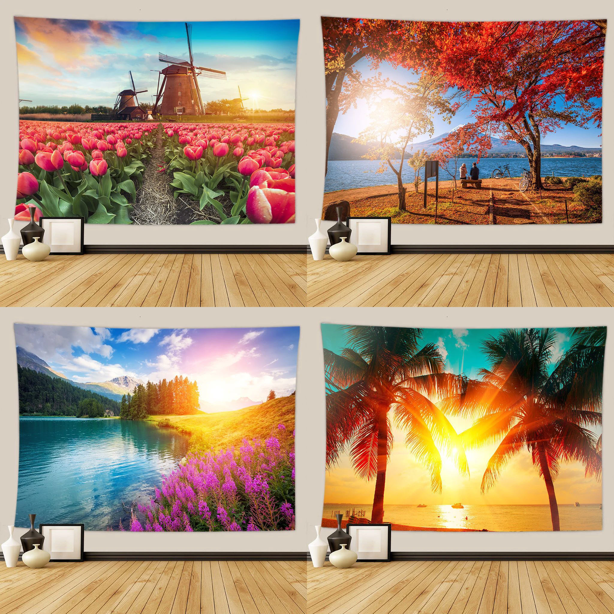 Красивый большой настенный гобелен с рисунком природного леса богемный цветок в