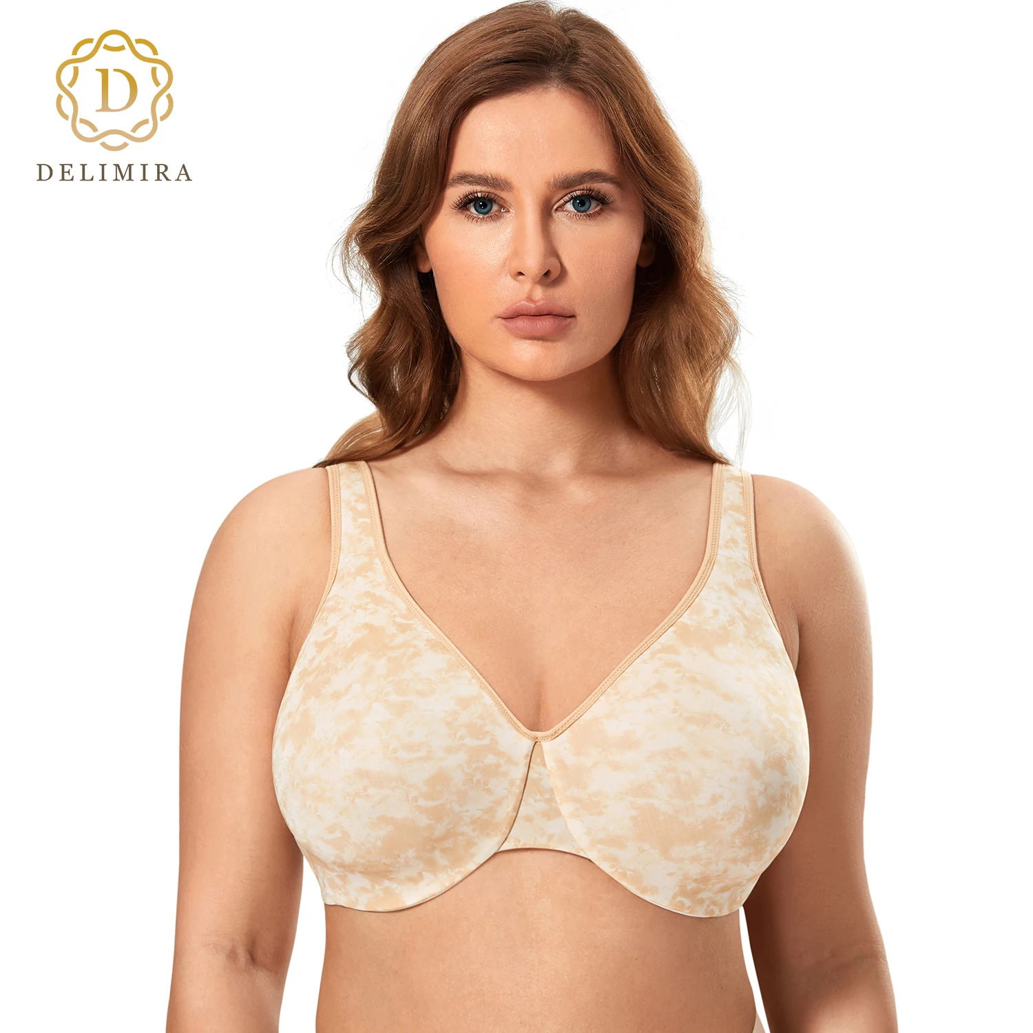 DELIMIRA Seamless Minimizer Bras for Women Large Busts Smooth Full Figure Underwire Plus Size Bra Floral Leopard D DD E F G