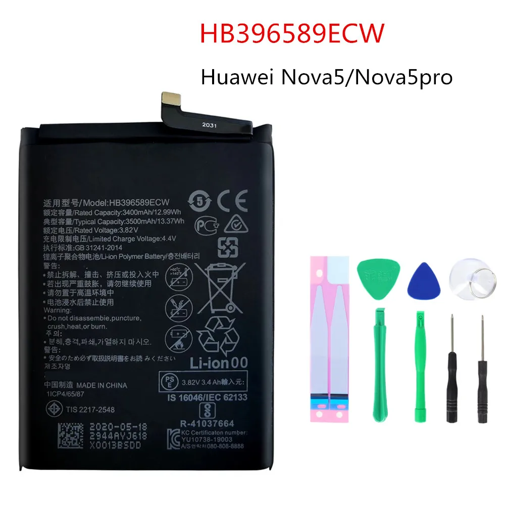 

Оригинальный аккумулятор HB396589ECW для Huawei Nova 5 Nova5 Pro, запасная батарея для телефона, 3500 мАч + Инструменты