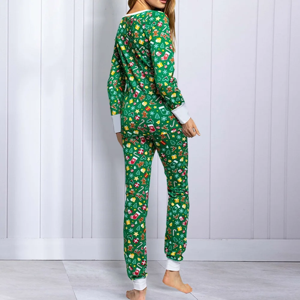 Новый Рождественский Женский пижамный комплект Топ с длинным рукавом и длинные