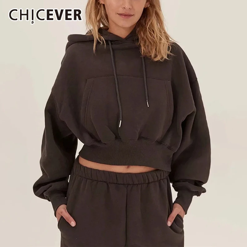 

CHICEVER Casual Loose Two Piece Set For Women Hooded Long Sleeve Sweatshirt High Waist Straight Pants Sports Sets 2020 New Style