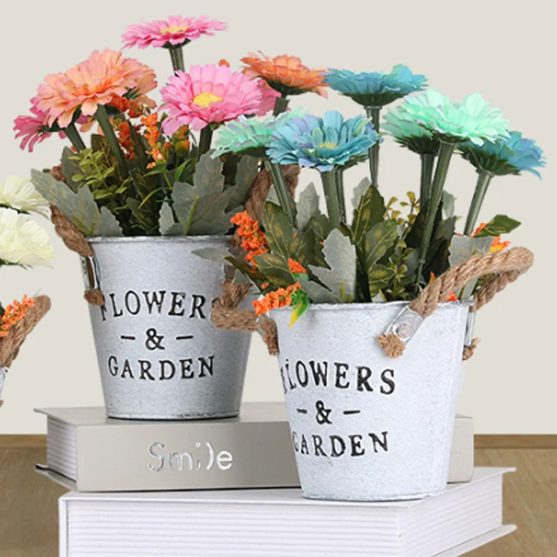 

Vintage Wrought Iron Flower Bucket Flowerpot Flower Succulent Family Garden Deck Home Decoration Iron Art Flower Vase