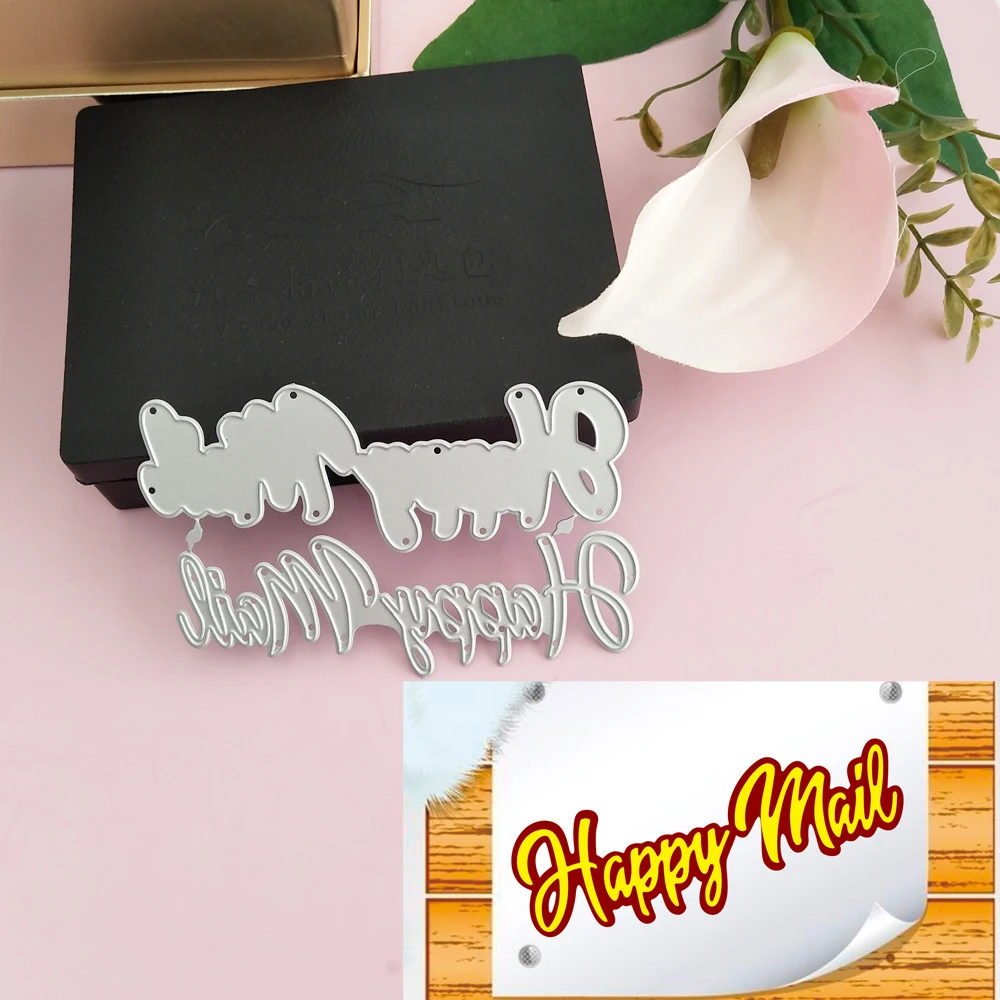 

English die-cutting metal cutting mold candy, happy mail word decorative sticker process manual card mold art cutting machine