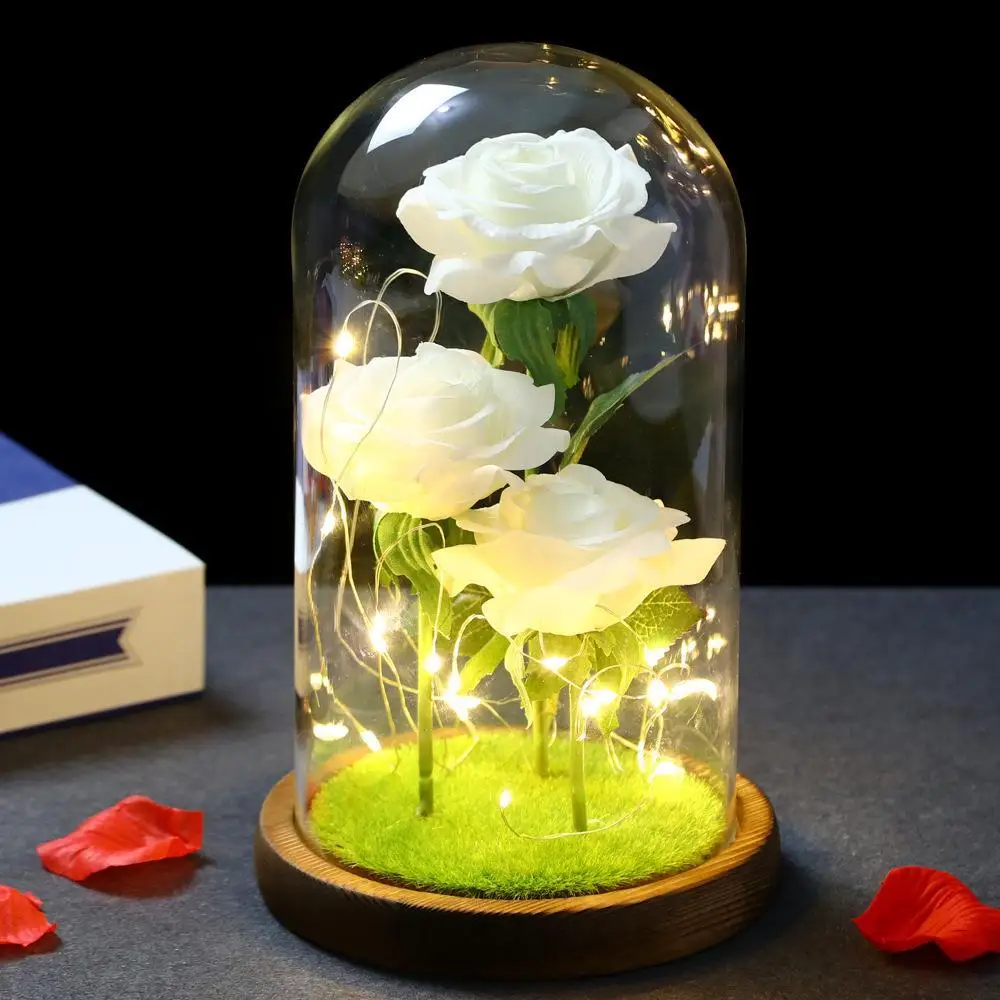 

Three Roses Valentines Day Gift Special Romantic Gift Beauty And Beast Rose In The Glass Dome Forever Rose Mothers Day Gift