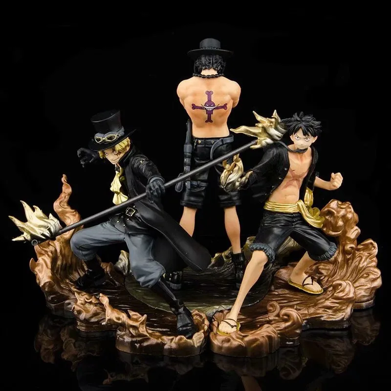 

Japan Cartoons Q Version Anime One Piecea Three Brothers Monkey D. Luffy PortgasD Ace Sabo Primary Color/Black Gold Figurine