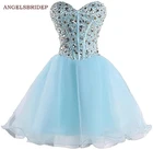 ANGELSBRIDEP милое платье для выпускного вечера платья с блестящими кристаллами из органзы Короткие Выпускные вечерние платья