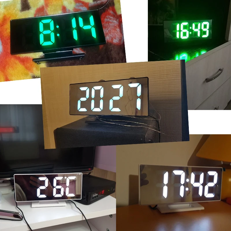 

LED Digital Alarm Clock Mirror Electronic Clocks Multifunction Large LCD Display Digital Table Clock with Temperature Calendar