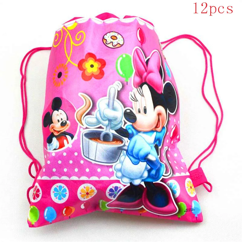 Minnie-3-12pcs 12 шт Дисней Микки Маус мультфильм нетканые ткани шнурок сумки Минни Маус Рождественская конфетка сумка школьная сумка мешок для хранения - Цвет: Minnie-3-12pcs