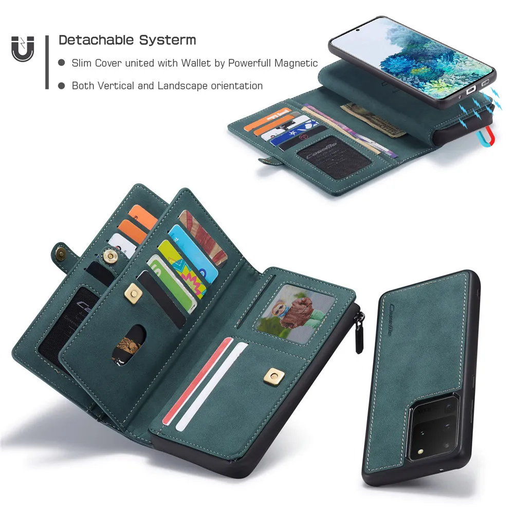 Роскошный кожаный чехол-кошелек на молнии A51 A71 A52 A72 для Samsung Galaxy S21 S20 FE Note 10 20 Ultra Plus