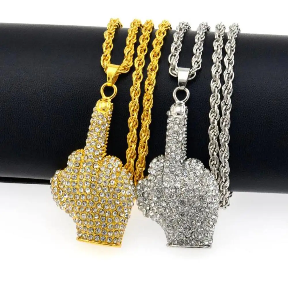 

2022 Western Hot Hiphop Alloy Pendant Necklace Trendy Middle Finger Pendant Necklace Fashion Men Women Jewelry