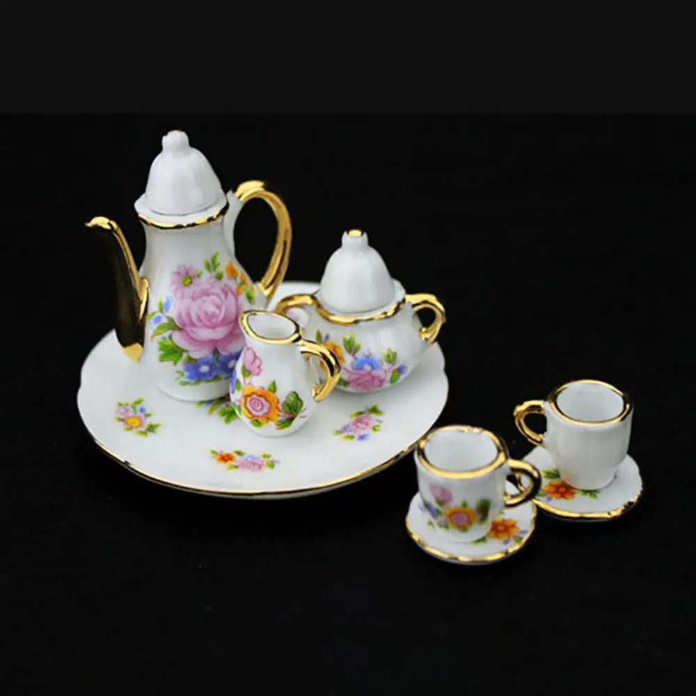 

Dollhouse Miniature Dining Ware Porcelain Tea Set Dish Cup Plate -Pink Rose