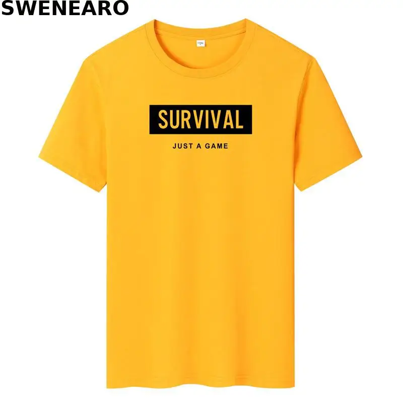 

SWENEARO 2021 Summer new men's T-shirt 100% cotton survival print fashion T-shirt o Lace short-sleeved brand T-shirt