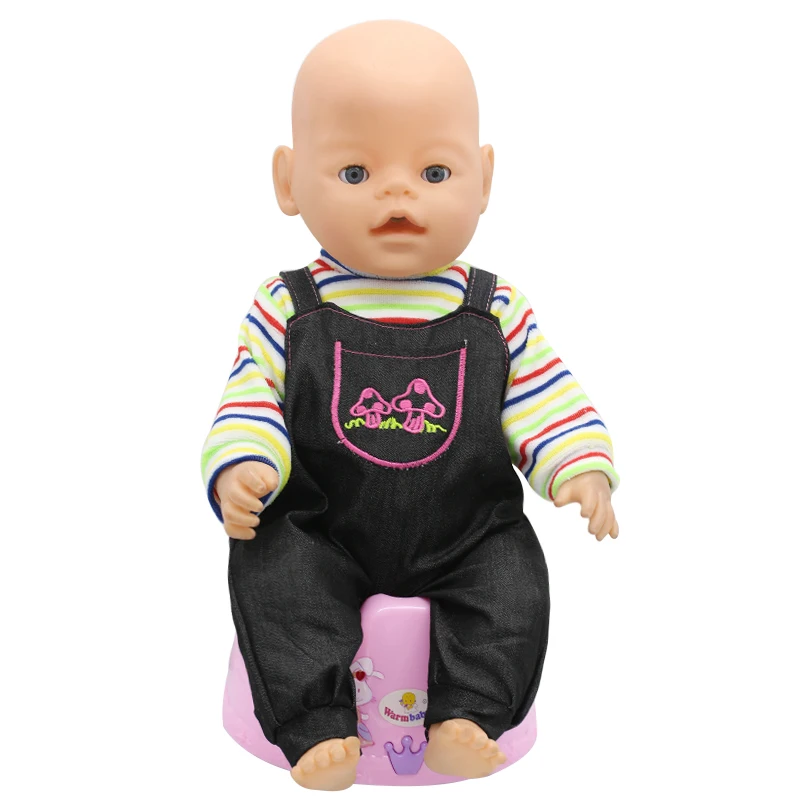 Одежда для куклы младенца подходит 43 см Полосатый комбинезон с длинными рукавами