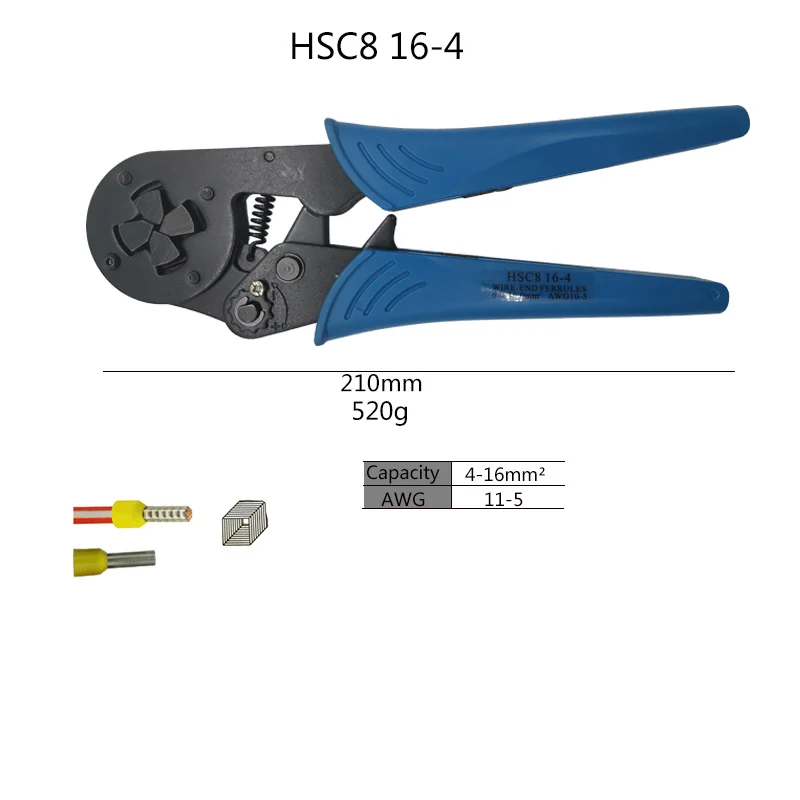 HSC8 16-4 Обжимные плоскогубцы ручные инструменты электрооборудование трубчатый терминал костюм HSC8 инструмент, используется для 0,25-10 мм2 23-7awg 6-4/6-6 0,25-6 мм2 - Цвет: HSC8 16-4