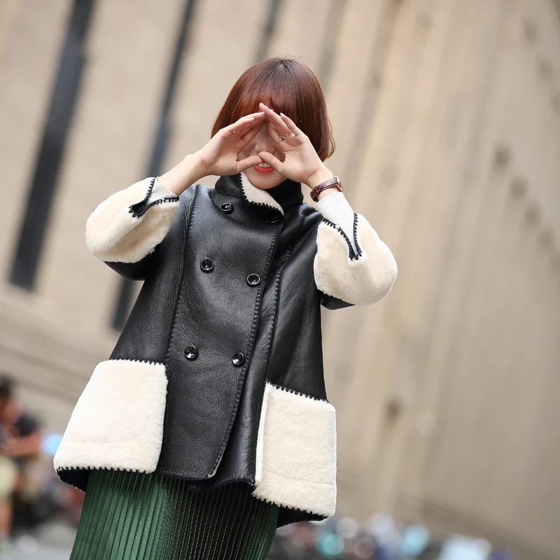 Женское пальто из натурального меха зимнее с овчиной Женская Корейская