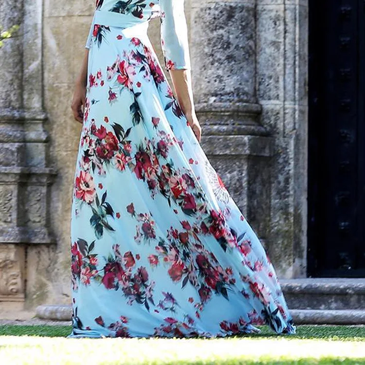 Plus Size Floral Printed Bohemian Dresses for Women Casual Summer Beach Dresses O Neck Party Night Club Vestidos