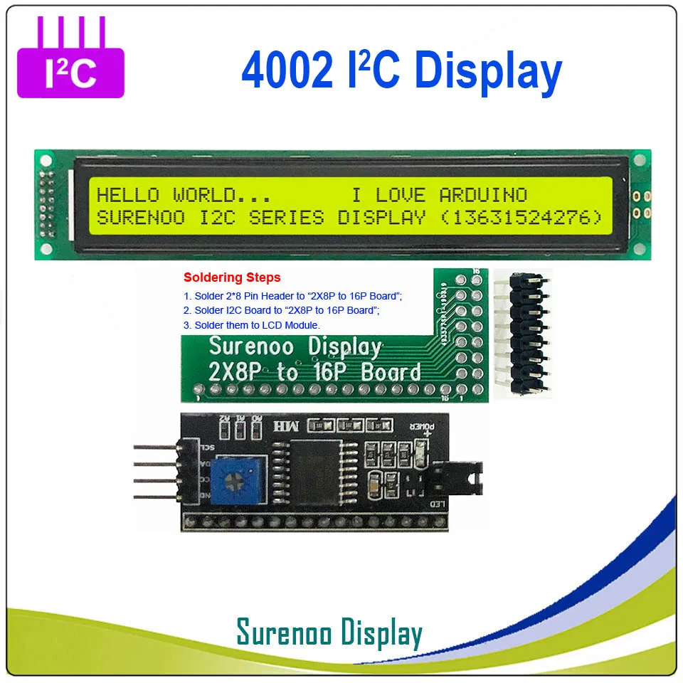 Серийный IIC/igc/TWI 4002 402 40*2 символ ЖК-модуль дисплей желтый зеленый синий с подсветкой для Arduino