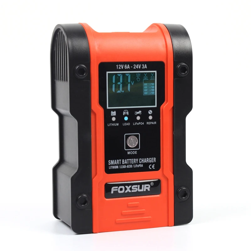 foxsur 12 6v li ion lithium lipolymer battery charger 12v 24v motorcycle car truck battery charger 7 stage lifepo4 charger free global shipping