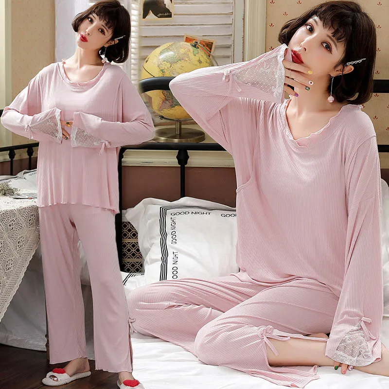 Pink Корейская мода для беременных пижамы, костюм для кормления, одежда для сна, весенне-летняя одежда для беременных, ночная рубашка - Цвет: Pink