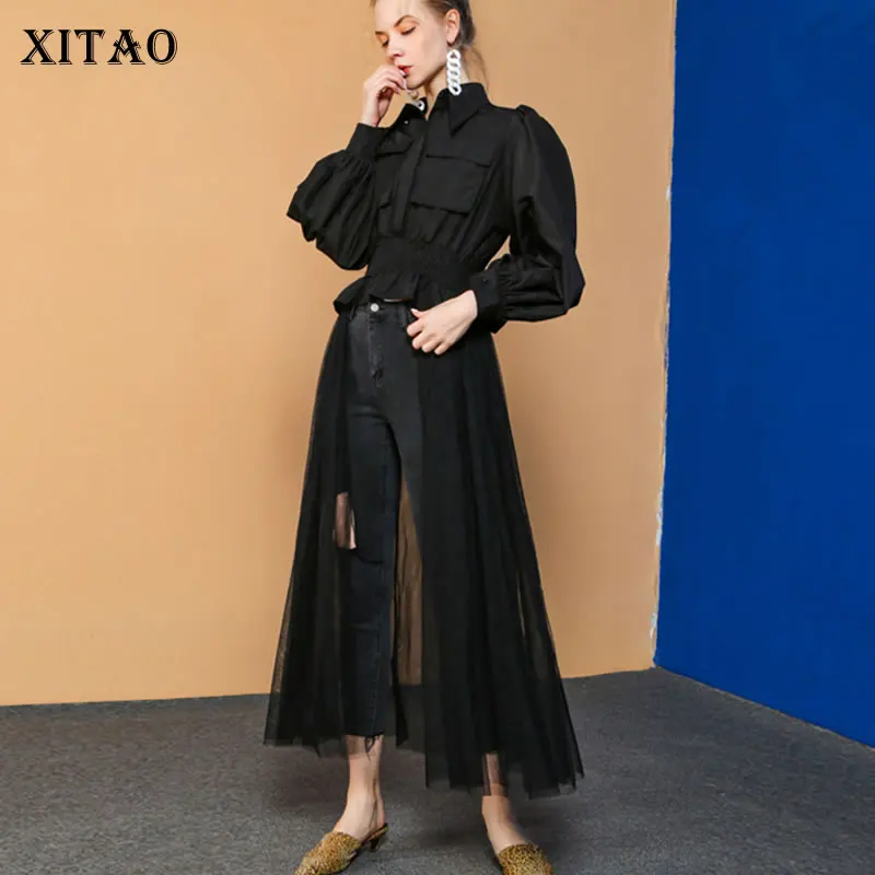 XITAO женская блузка модная новинка черная Асимметричная Лоскутная Сетка