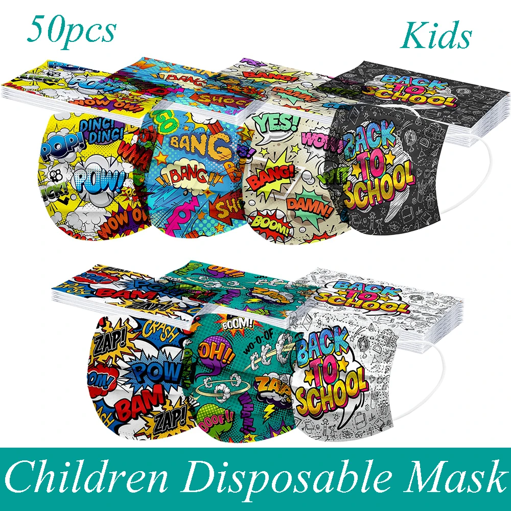 50 шт. одноразовая детская маска 3-слойная для лица с принтом в виде граффити | Дом и