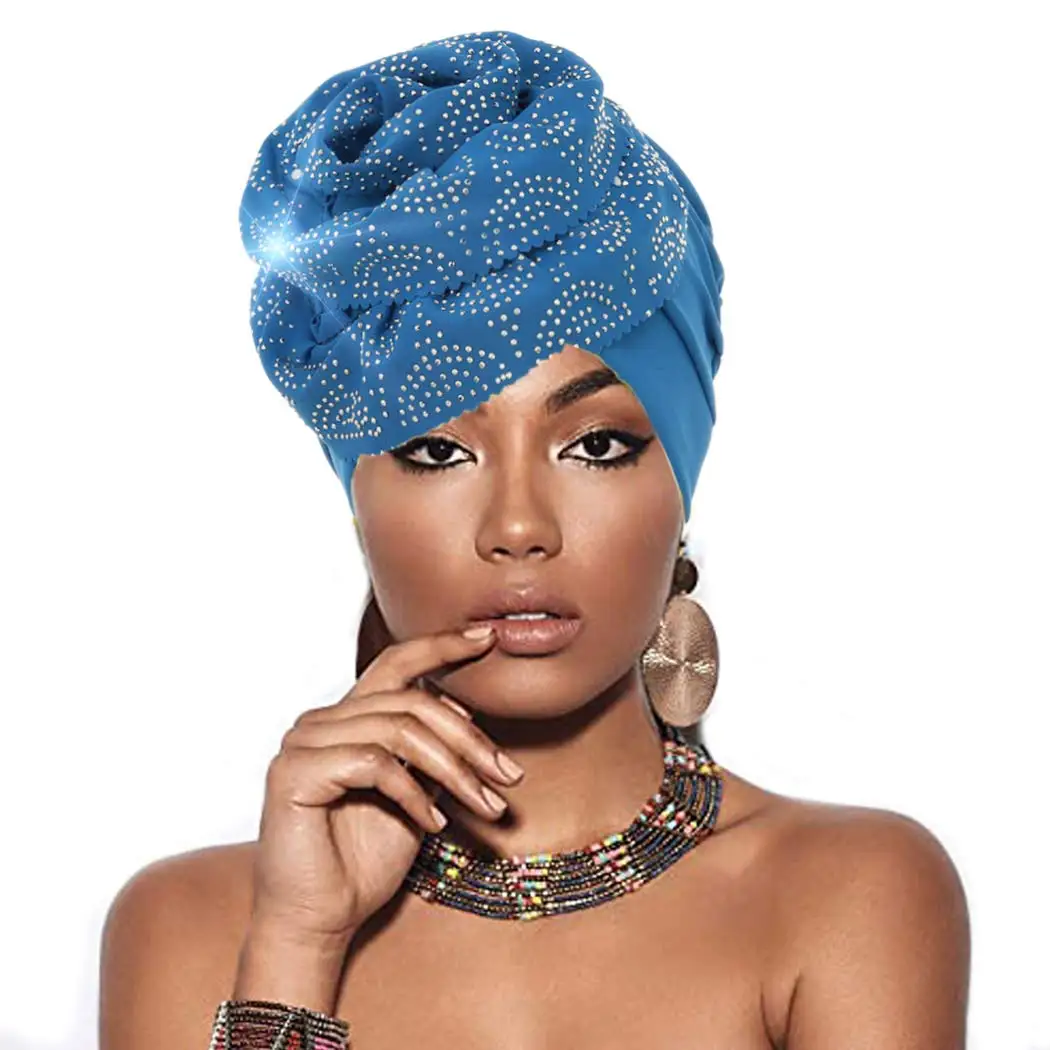 

2022 Rhinestone Turban African Headtie Beanie Headwrap Wide Flower Sleep Cap Muslim Hijab Headwear Bonnet Hair Wrap For Women