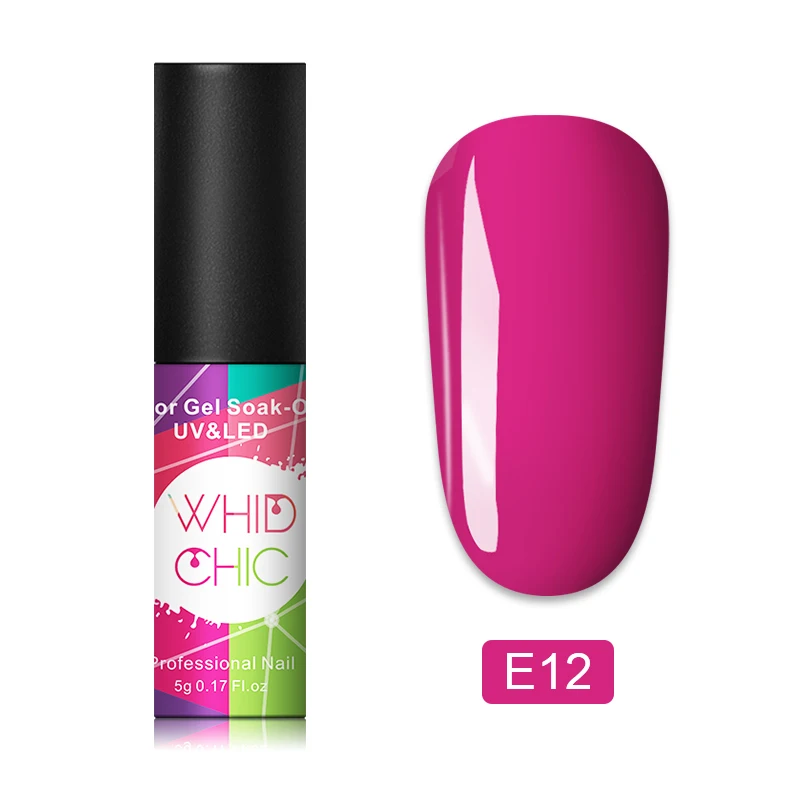 E12 WHID CHIC 1 бутылка 5 мл Блестящий цветной Гель-лак для ногтей Блестящие Блестки долговечный впитывающий УФ-гель для ногтей для самостоятельного дизайна ногтей - Цвет: E12