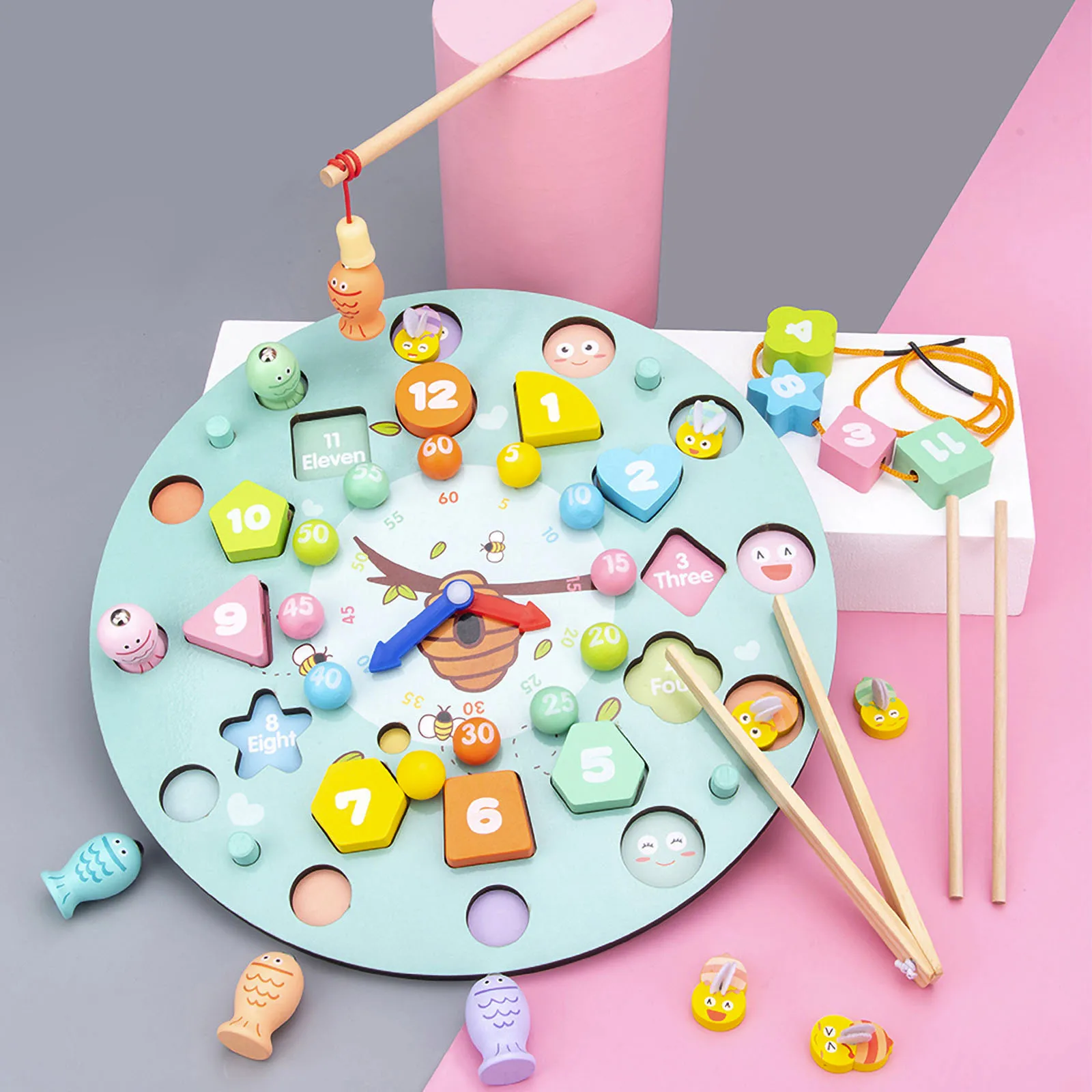 

Color Multifunctional Magnetic Fishing Toy Double-sided Clock Fishing Toys Early Education Educational Children Fish Board Games