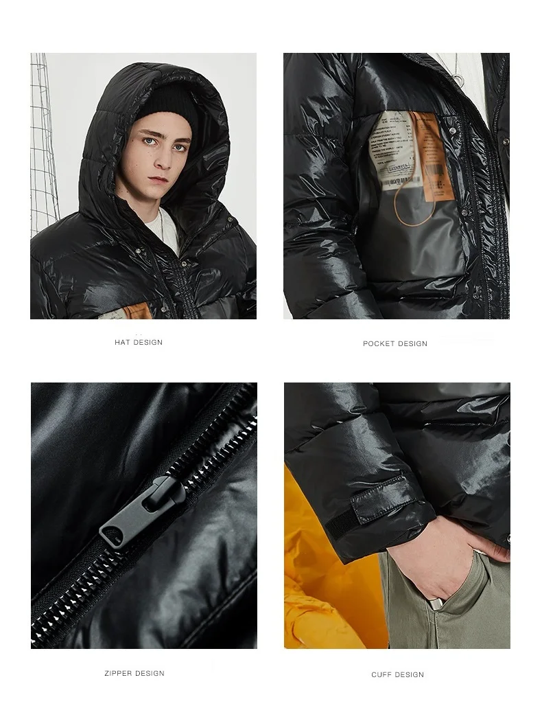 

2019 New Trend Men Down Jacket Thick Warm Casual Male Hooded Jackets Loose Waterproof Glossy Men Down Coat Hip Jaqueta Masculina