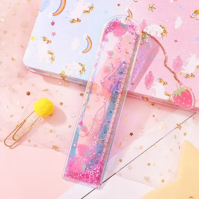 1Pcs Creative Bookmarks Cartoon Quicksand PVC Drawing Ruler Student Lovely Pendant Bookmark Stationery School Supply - Цвет: J